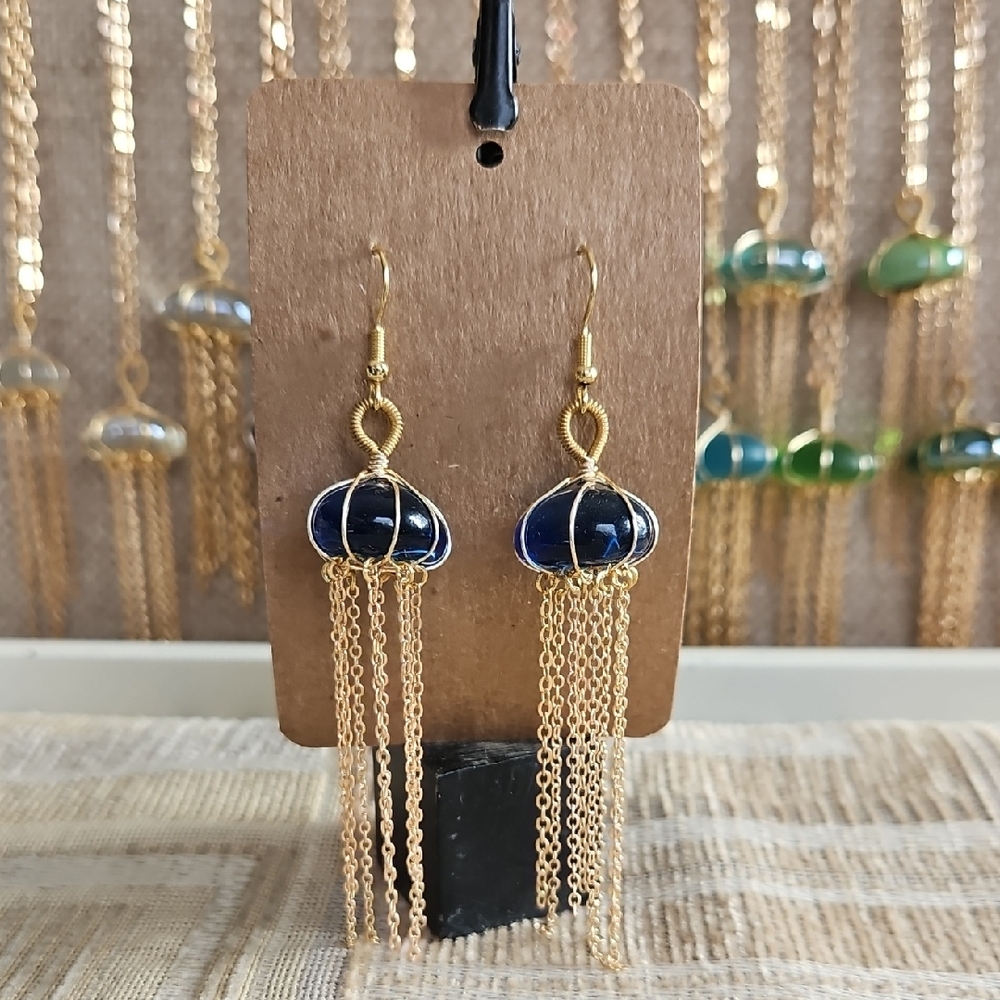 Blue Glass Jellyfish Earrings